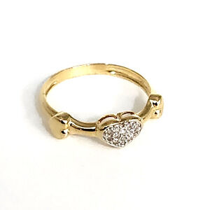 18k Yellow Gold Diamond Heart Ring Size 6.75